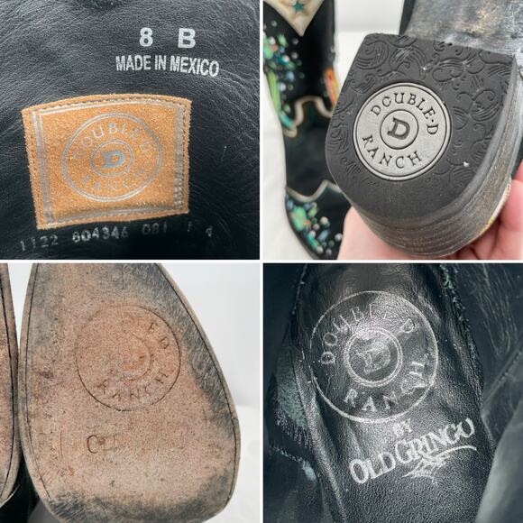 Space Cowboy Double D Ranch Embroidered Western Boots Black Leather Old Gringo 8 - Picture 15 of 16